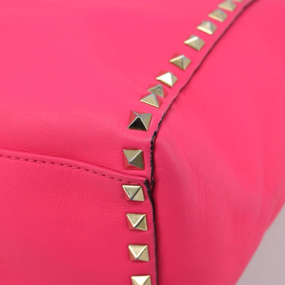 VALENTINO Studs Tote Bag Leather 2way Pink Gold Auth BA13319