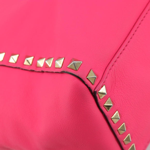 VALENTINO Studs Tote Bag Leather 2way Pink Gold Auth BA13319