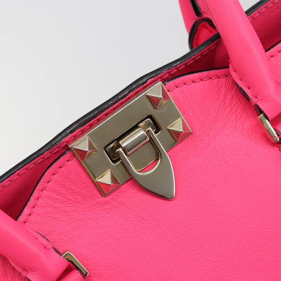 VALENTINO Studs Tote Bag Leather 2way Pink Gold Auth BA13319