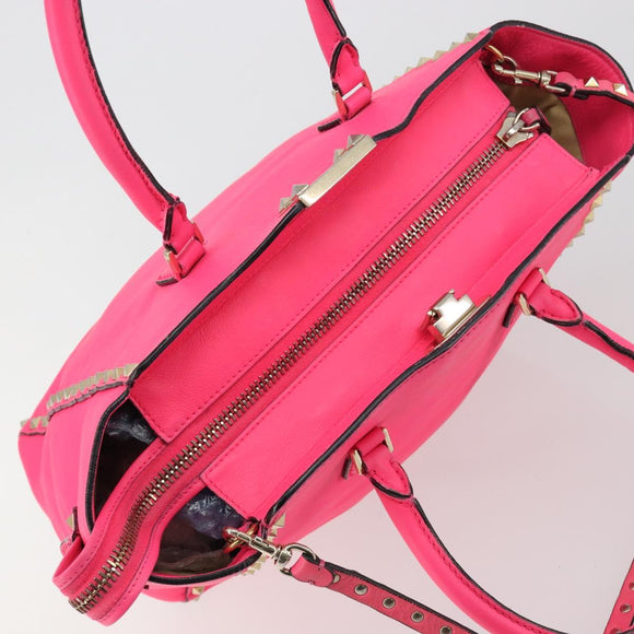 VALENTINO Studs Tote Bag Leder 2way Pink Gold Auth BA13319