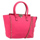 VALENTINO Studs Tote Bag Leder 2way Pink Gold Auth BA13319-1