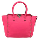 VALENTINO Studs Tote Bag Leder 2way Pink Gold Auth BA13319-2