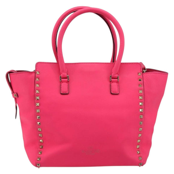 VALENTINO Studs Tote Bag Leder 2way Pink Gold Auth BA13319