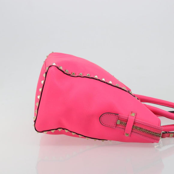 VALENTINO Studs Tote Bag Leer 2way Roze Goud Auth BA13319