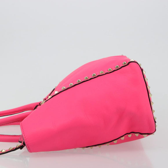 VALENTINO Studs Tote Bag Leder 2way Pink Gold Auth BA13319