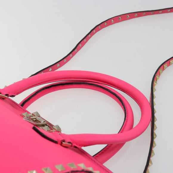 VALENTINO Studs Tote Bag Leather 2way Pink Gold Auth BA13319
