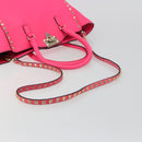 VALENTINO Studs Tote Bag Leather 2way Pink Gold Auth BA13319-9