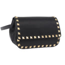VALENTINO Studs Waist bag Leather Black Gold Auth BA13324A-1