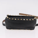 VALENTINO Studs Waist bag Leather Black Gold Auth BA13324A-5