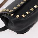 VALENTINO Studs Waist bag Leather Black Gold Auth BA13324A-10