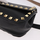 VALENTINO Studs Waist bag Leather Black Gold Auth BA13324A-14