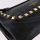 VALENTINO Studs Waist bag Leather Black Gold Auth BA13324A-15