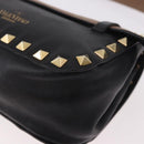 VALENTINO Studs Waist bag Leather Black Gold Auth BA13324A-16
