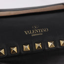 VALENTINO Studs Waist bag Leather Black Gold Auth BA13324A-17