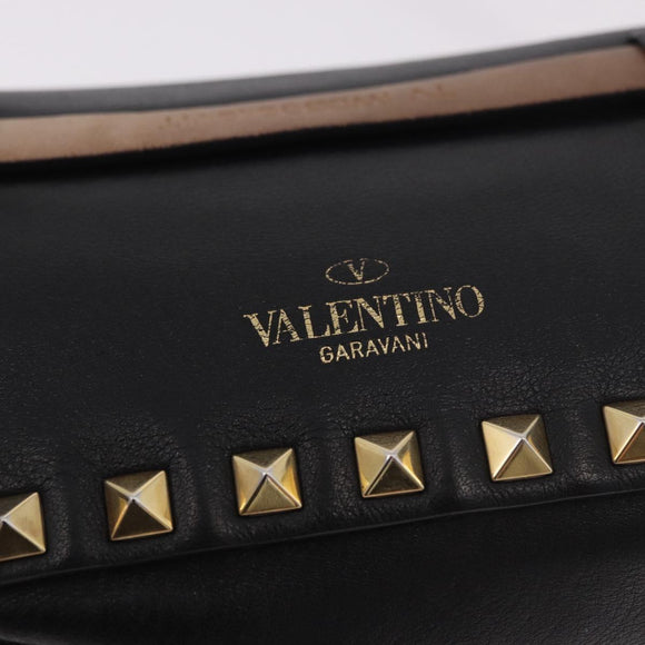 VALENTINO Studs Waist bag Leather Black Gold Auth BA13324A