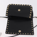 VALENTINO Studs Waist bag Leather Black Gold Auth BA13324A-18