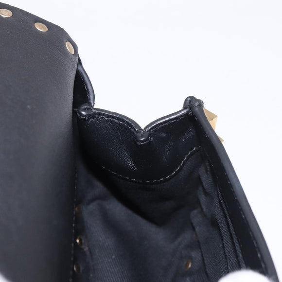VALENTINO Studs Waist bag Leather Black Gold Auth BA13324A