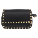 VALENTINO Studs Waist bag Leather Black Gold Auth BA13324A-13