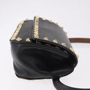 VALENTINO Studs Waist bag Leather Black Gold Auth BA13324A-3