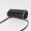 VALENTINO Studs Waist bag Leather Black Gold Auth BA13324A-6