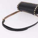 VALENTINO Studs Waist bag Leather Black Gold Auth BA13324A-7