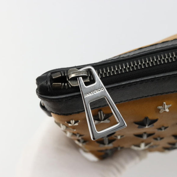 Jimmy Choo Clutch Bag Leather Brown Silver Auth BA13325