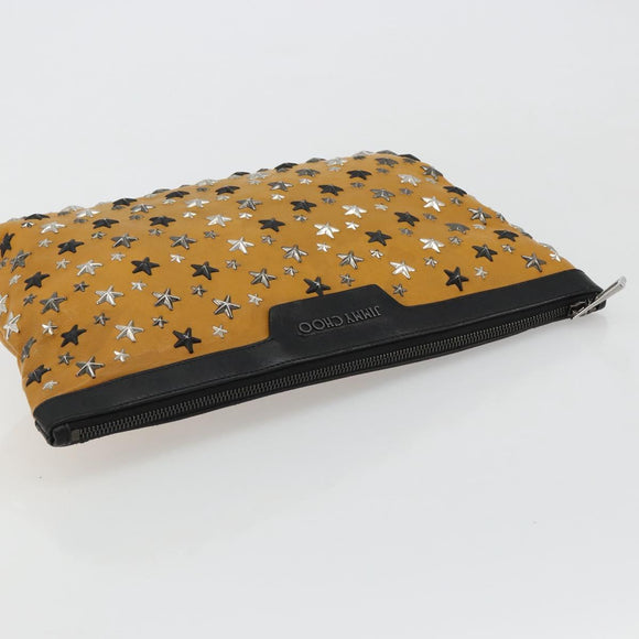 Jimmy Choo Clutch Bag Leather Brown Silver Auth BA13325