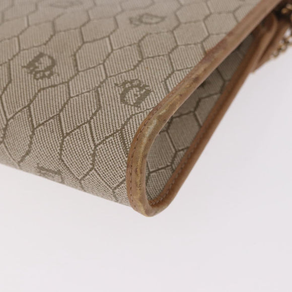 Christian Dior Honeycomb Canvas Chain Bag PVC Leder Beige Goud Auth BA13330