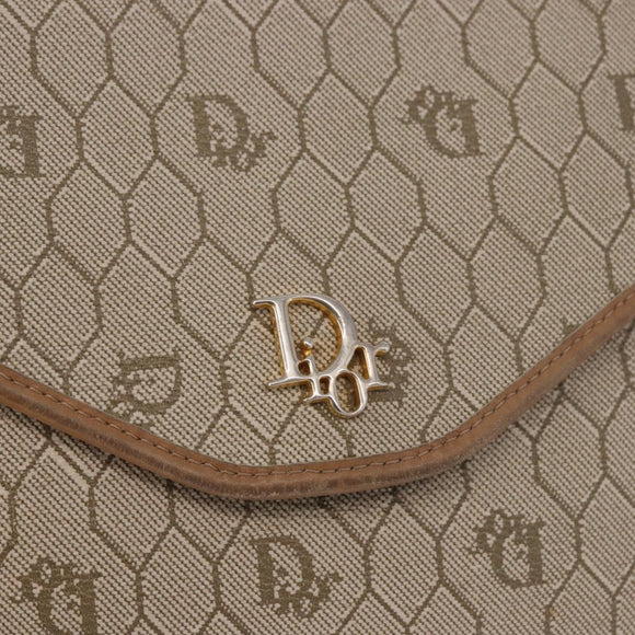 Christian Dior Honeycomb Canvas Chain Bag PVC Leder Beige Goud Auth BA13330