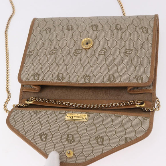 Christian Dior Honeycomb Canvas Chain Bag PVC Leder Beige Goud Auth BA13330