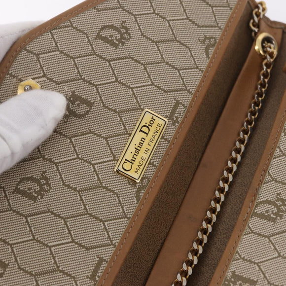 Christian Dior Honeycomb Canvas Chain Bag PVC Leder Beige Goud Auth BA13330