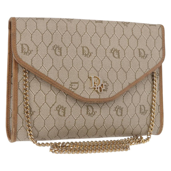 Christian Dior Honeycomb Canvas Chain Bag PVC Leder Beige Goud Auth BA13330