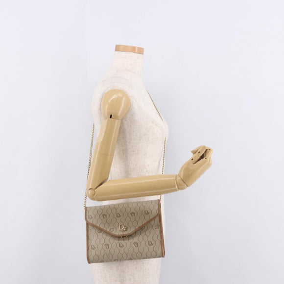 Christian Dior Honeycomb Canvas Chain Bag PVC Leder Beige Goud Auth BA13330