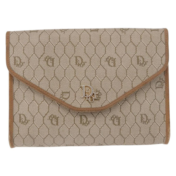 Christian Dior Honeycomb Canvas Chain Bag PVC Leder Beige Goud Auth BA13330