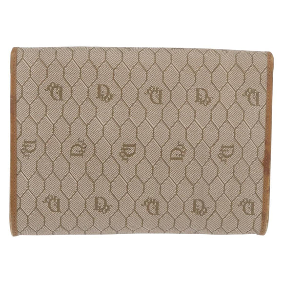 Christian Dior Honeycomb Canvas Chain Bag PVC Leder Beige Goud Auth BA13330