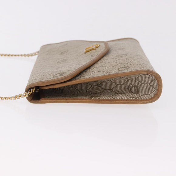 Christian Dior Honeycomb Canvas Chain Bag PVC Leder Beige Goud Auth BA13330
