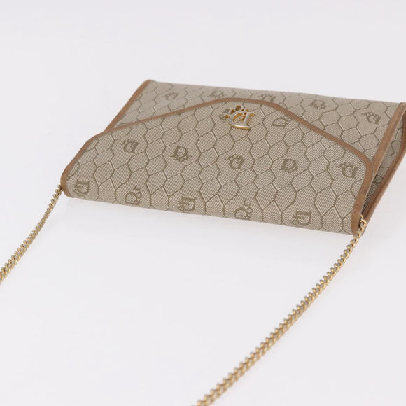 Christian Dior Honeycomb Canvas Chain Bag PVC Leder Beige Goud Auth BA13330