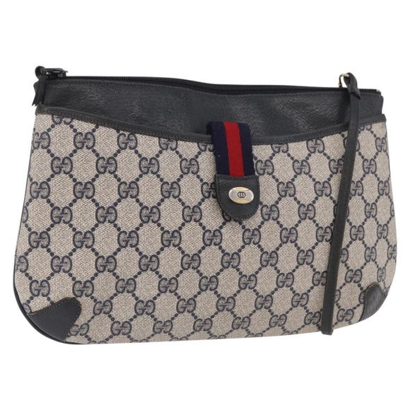 GUCCI GG Supreme Sherry Line Shoulder Bag PVC Navy Gold 904 02 026 Auth BA13331