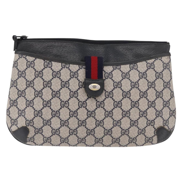 GUCCI GG Supreme Sherry Line Shoulder Bag PVC Navy Gold 904 02 026 Auth BA13331