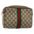 GUCCI GG Supreme Web Sherry Line Bag PVC Beige Gold 63 01 012 Auth BA13336-1