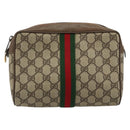 GUCCI GG Supreme Web Sherry Line Bag PVC Beige Gold 63 01 012 Auth BA13336-13