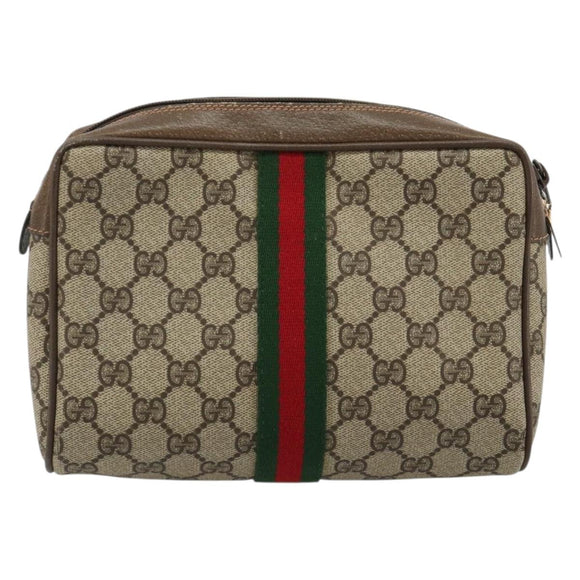 GUCCI GG Supreme Web Sherry Line Bag PVC Beige Gold 63 01 012 Auth BA13336