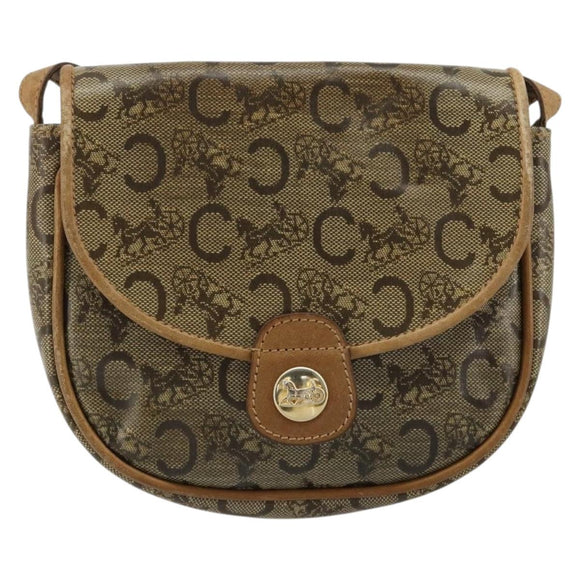 CELINE C Sulky Schultertasche PVC Beige Gold Auth BA13337