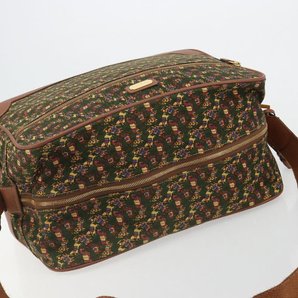 Salvatore Ferragamo Schoudertas Canvas Groen Goud Auth BA13340A