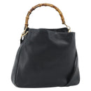 GUCCI Bamboo Shoulder Bag Leather 2way Black Gold 001 1577 3444 Auth BA13349-1