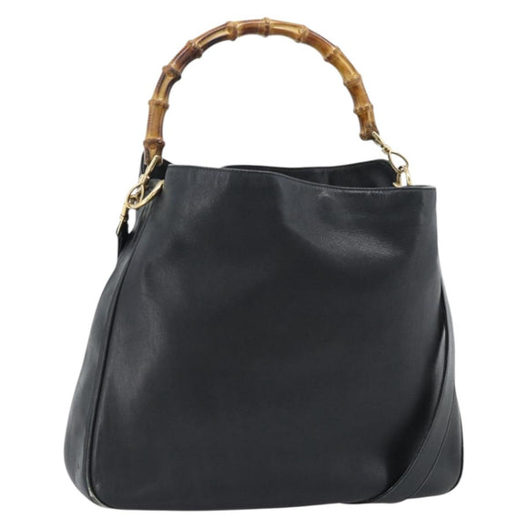 GUCCI Bamboo Shoulder Bag Leather 2way Black Gold 001 1577 3444 Auth BA13349