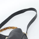 GUCCI Bamboo Shoulder Bag Leather 2way Black Gold 001 1577 3444 Auth BA13349-14