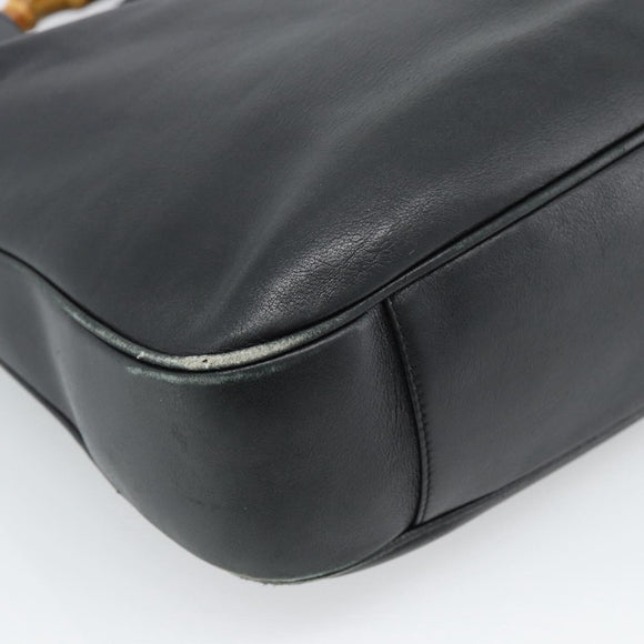 GUCCI Bamboo Shoulder Bag Leather 2way Black Gold 001 1577 3444 Auth BA13349