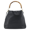 GUCCI Bamboo Shoulder Bag Leather 2way Black Gold 001 1577 3444 Auth BA13349-13