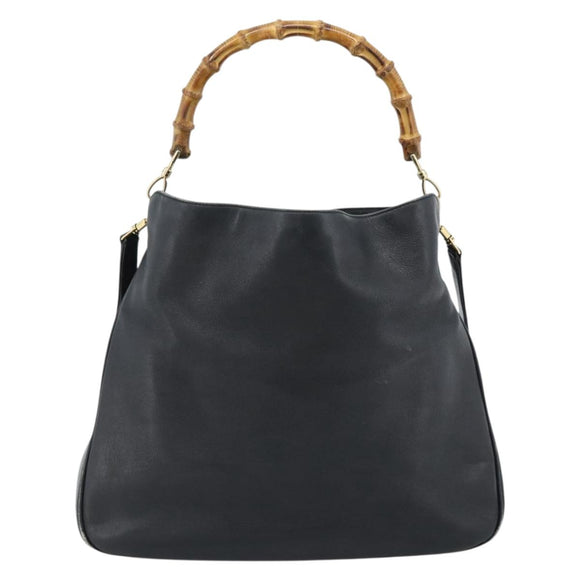 GUCCI Bamboo Shoulder Bag Leather 2way Black Gold 001 1577 3444 Auth BA13349